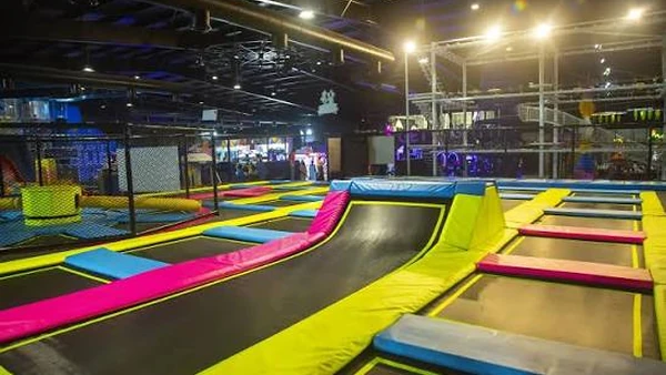 Indoor trampoline arena at HopUp, Zirakpur — an all-weather family outing from Hotel The Black Gold Chandigarh